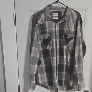 Levi's Gray and Blue Casual Button Down Shirt